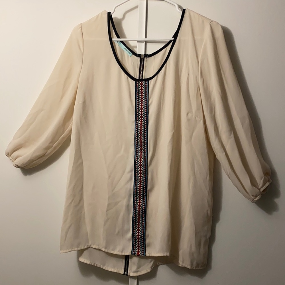 Cream colored Blouse with Zipper in the back